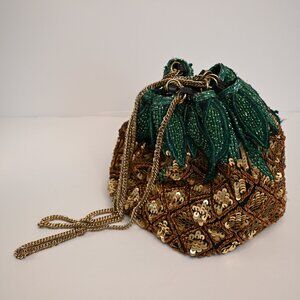 ZARA Sequin Pineapple Bag with Gold Chain